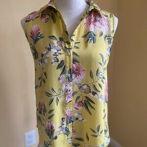 LOFT Women's Yellow Floral Sleeveless Button Down Shirt, S